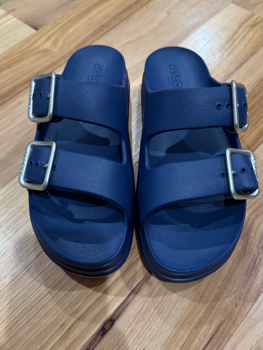J/SLIDES Navy Double-Buckle Slide Sandals